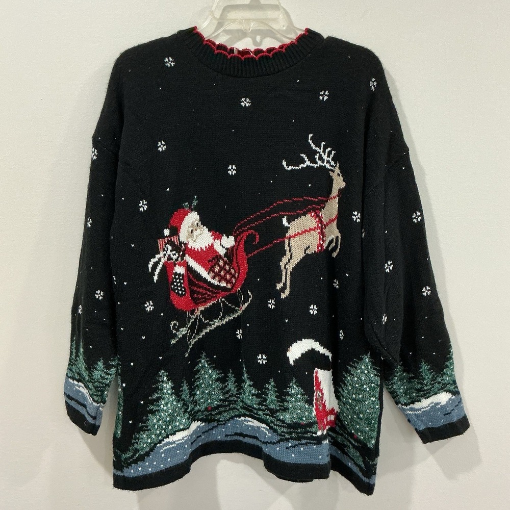 Vintage 90s Nutcracker Christmas Sweater Size XL Ugly Sweater Santa Sleigh